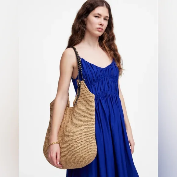 Madewell The Straw Slouch Tote in Natural Multi Tropical Vacation Beach Travel - Picture 3 of 14
